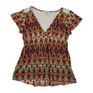 Delia's Y2K Juniors Women's Size XL V-Neck Abstract Blouse Top